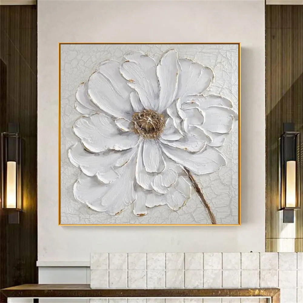 White Rose Flower Canvas Painting Modern Blooming Large Floral Wall Art Poster Print Picture for Living Room Home Decoration