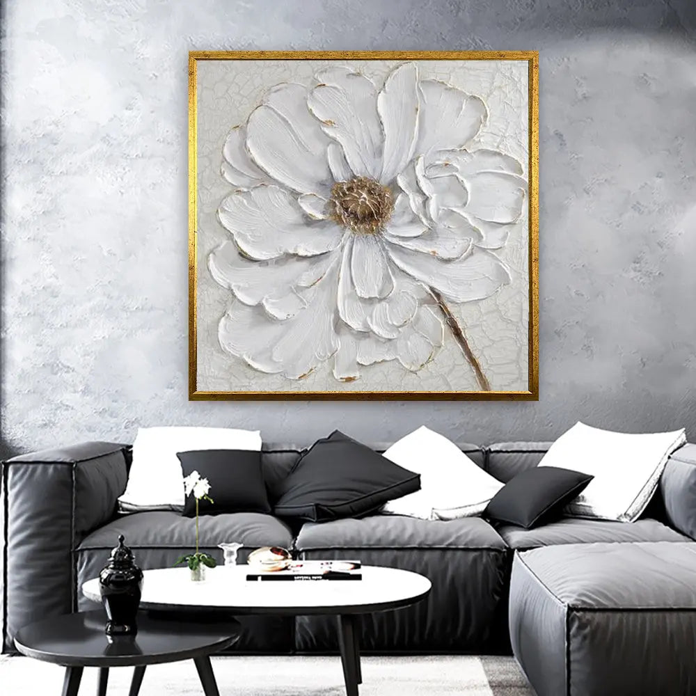 White Rose Flower Canvas Painting Modern Blooming Large Floral Wall Art Poster Print Picture for Living Room Home Decoration