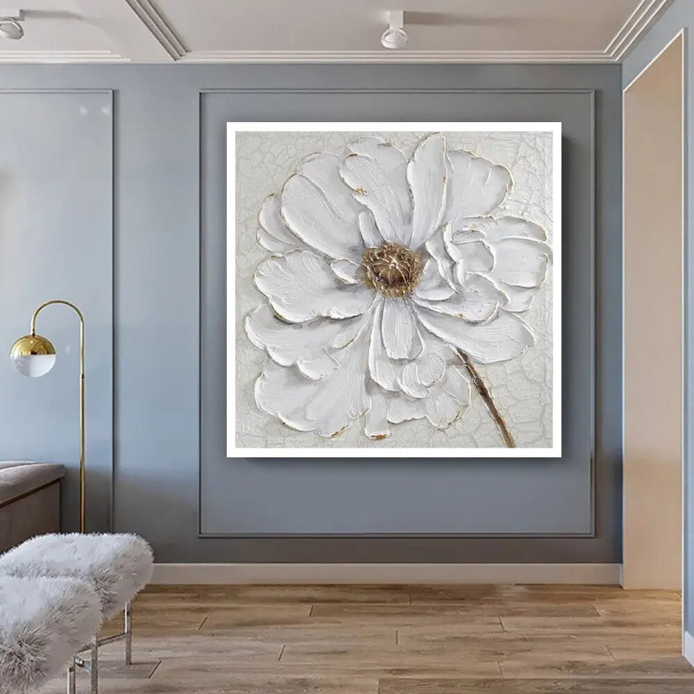 White Rose Flower Canvas Painting Modern Blooming Large Floral Wall Art Poster Print Picture for Living Room Home Decoration