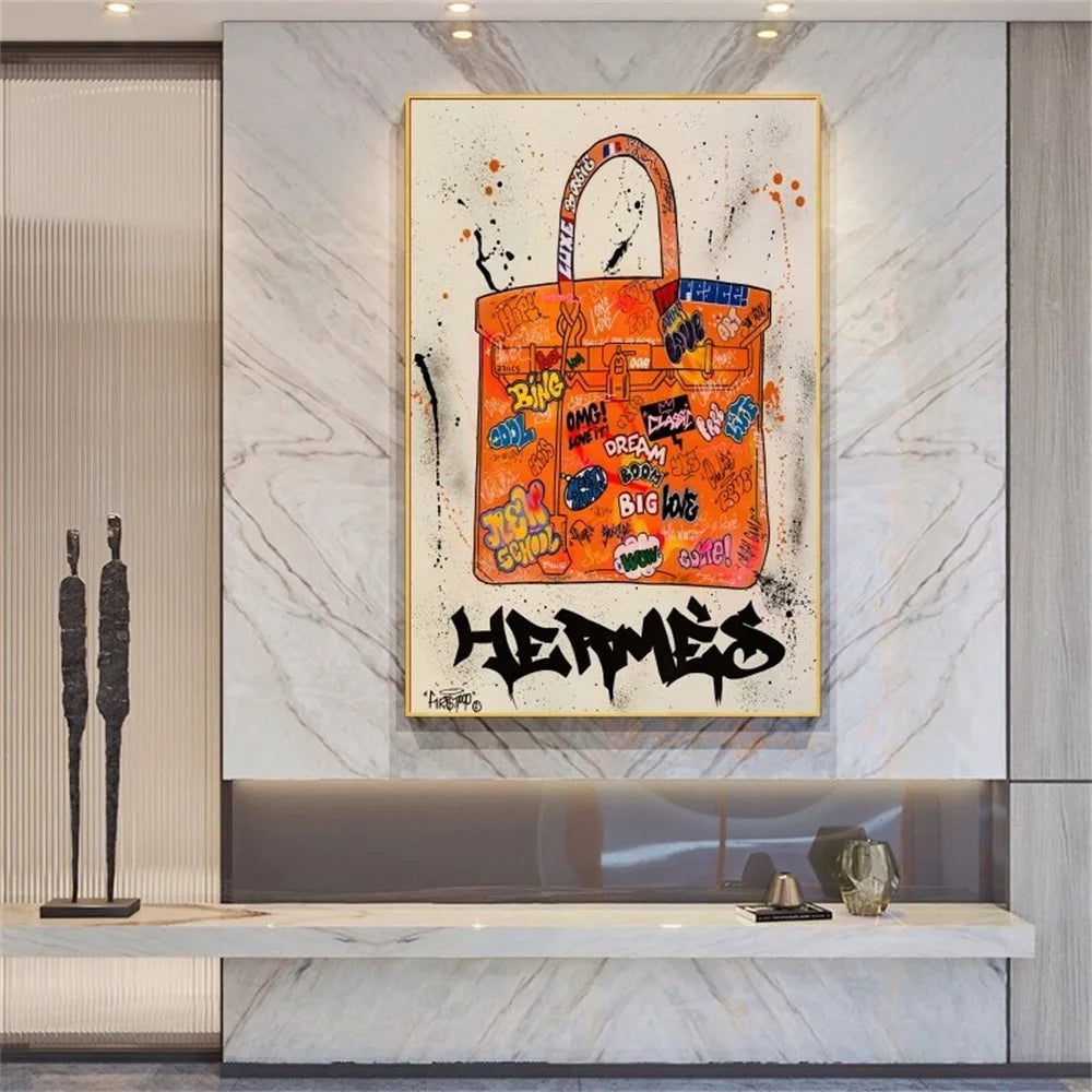 Modern Fashion Bag Poster Art Prints Graffiti Pop Art Luxury Bag Canvas Painting Gallery Wall Art Living Room Home Decoration