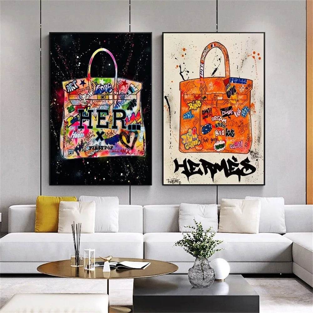 Modern Fashion Bag Poster Art Prints Graffiti Pop Art Luxury Bag Canvas Painting Gallery Wall Art Living Room Home Decoration