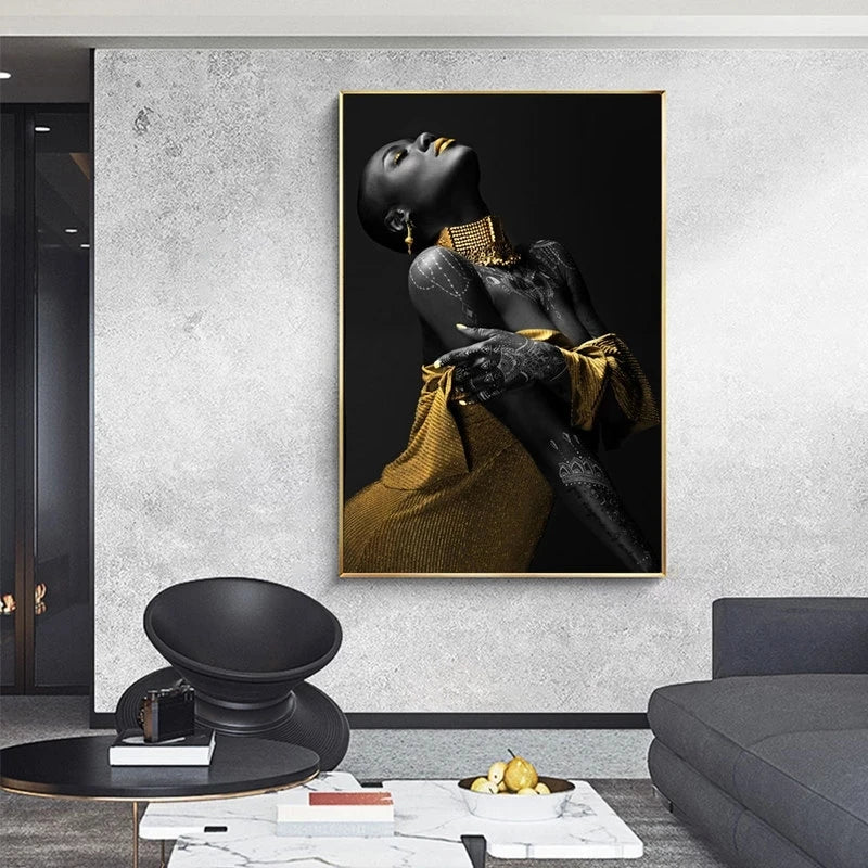 Sexy Figure Art Canvas Paintings African Black Nude Woman Posters and Prints Wall Art Picture for Living Room Wall Decor Cuadros