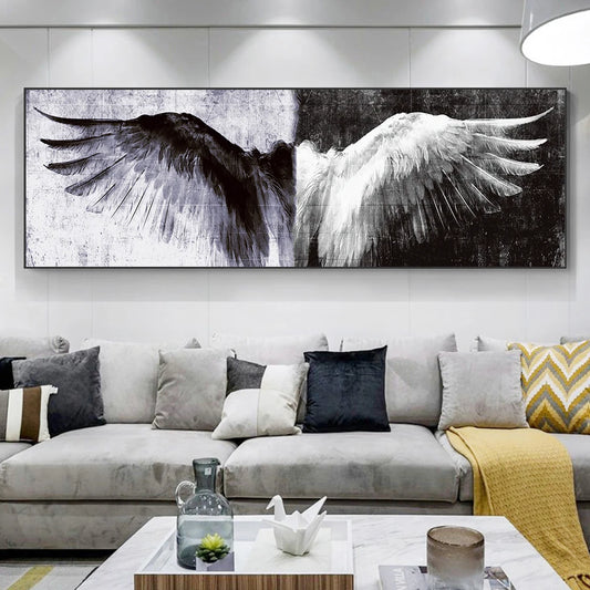 White And Black Retro Wings Home Decor Canvas Painting Posters And Prints Vintage Angel Wings Picture For Living Room Decoration