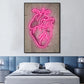 Abstract Pink Neon Skeleton Heart Painting Posters HD Print On Canvas Painting Wall Art Picture For Living Room Home Decoration