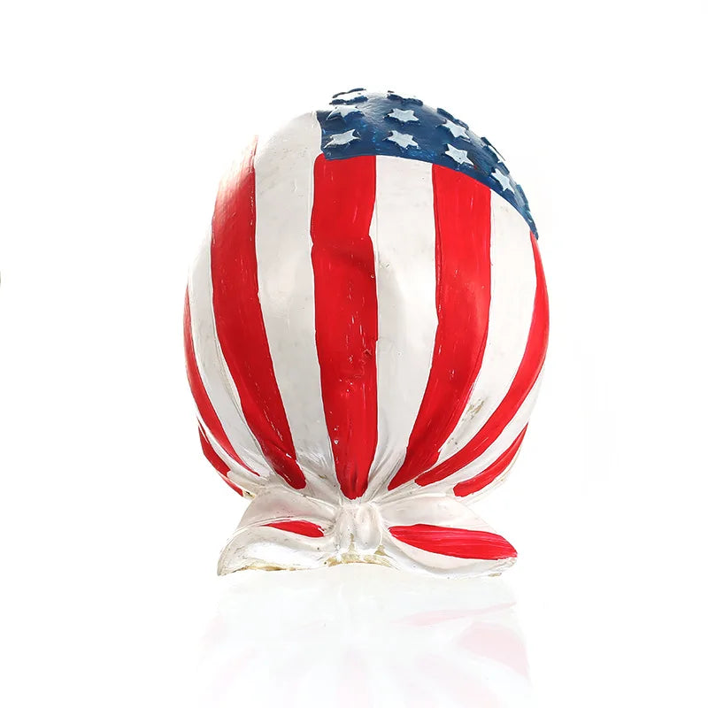 Moquerry  American flag Resin Statues Sculpture Decorative Human Skull Replica patriotic Creative Human Head Model Halloween