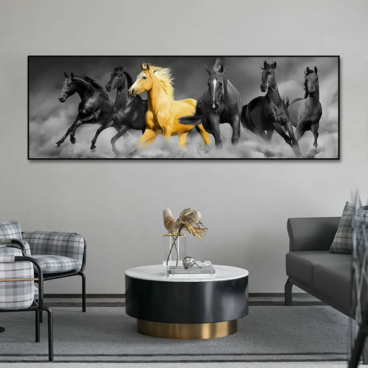 Gold Horses Modern Canvas Art Animals Wall Art Posters For Living Room Home Decor Cuadros Big Size Wall Canvas Print Paintings