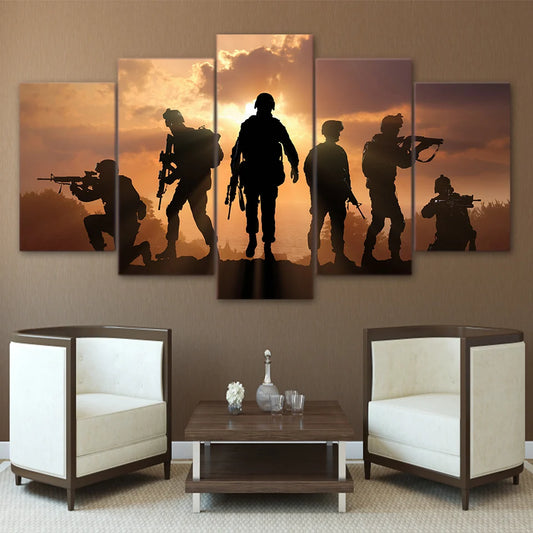 5pcs Army Soldier Sunset Landscape Pictures Posters Wall Art Home Decor Modular Canvas HD Printed Paintings Home Decoration