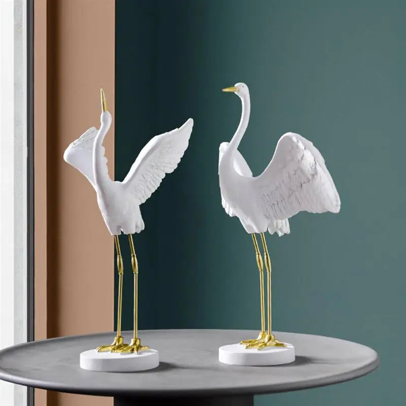 Crane Sculptures Standing Lawn Heron Sculpture Figurine Miniature Bird Ornament Resin Decor Art Flying Cake Animal Patio Bonsai