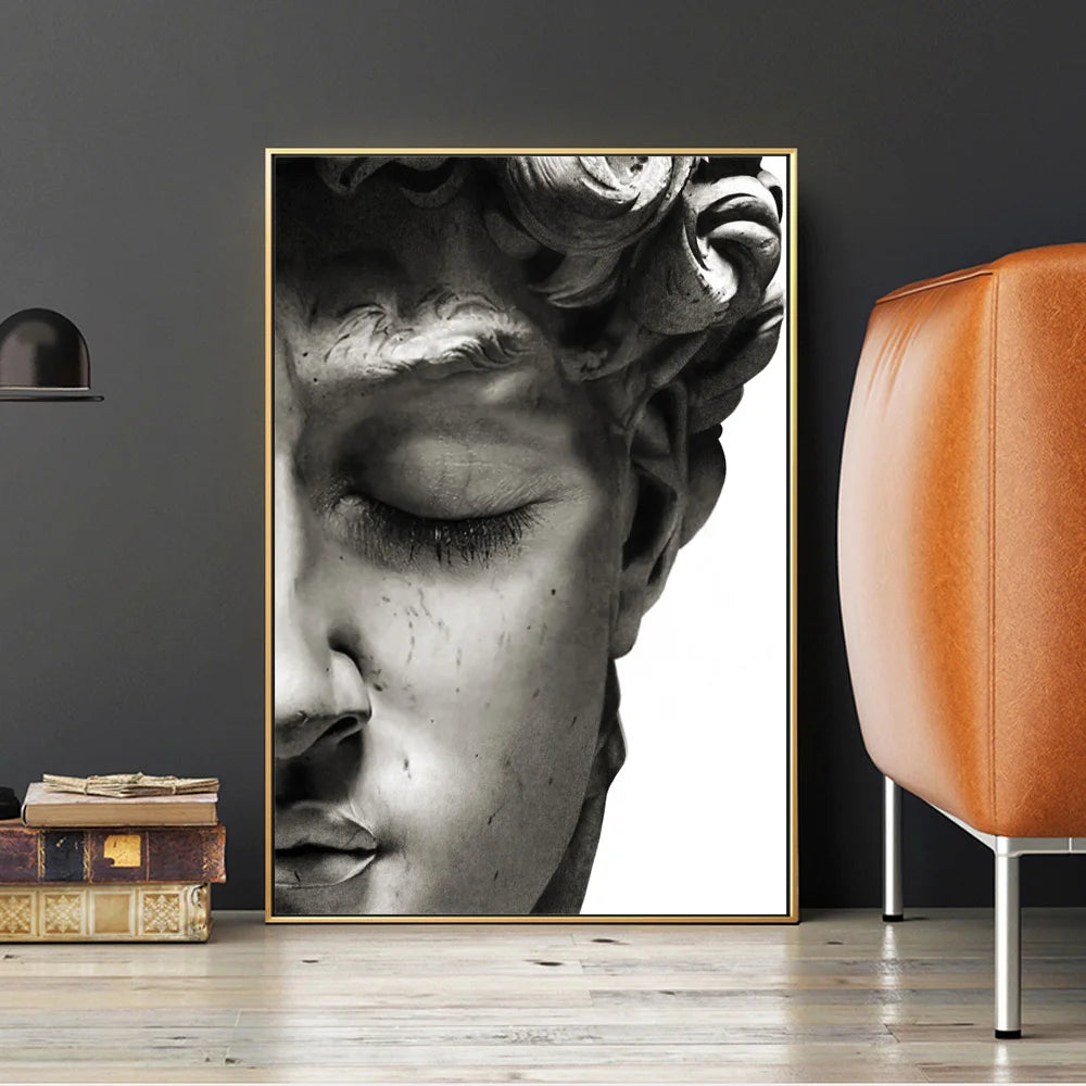 Black And White David Sculpture Canvas Paintings On The Wall Posters And Prints Portrait Wall Art Canvas Pictures Decor Cuadros