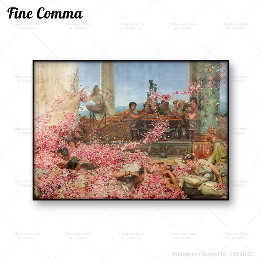 The Roses of Heliogabalus Lawrence Alma Tadema Vintage Poster Rose Flower Pink Canvas Print Wall Art Decor Valentines Day Gift