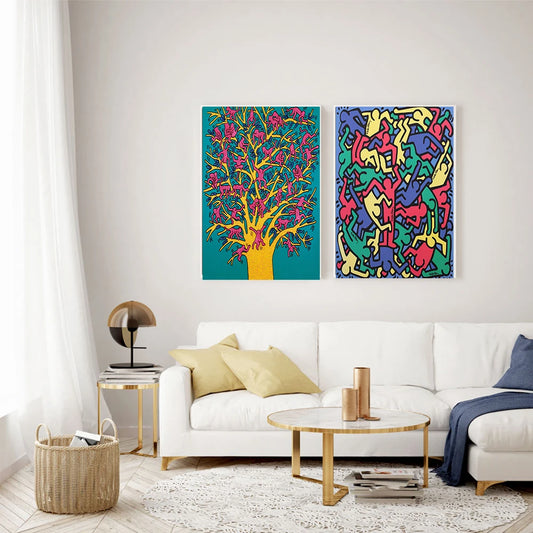 Keith Fashion Brain Poster Monkey Tree Print Human Dancers Art Exhibition Pop Gallery Canvas Roll Painting Decor For Living Room