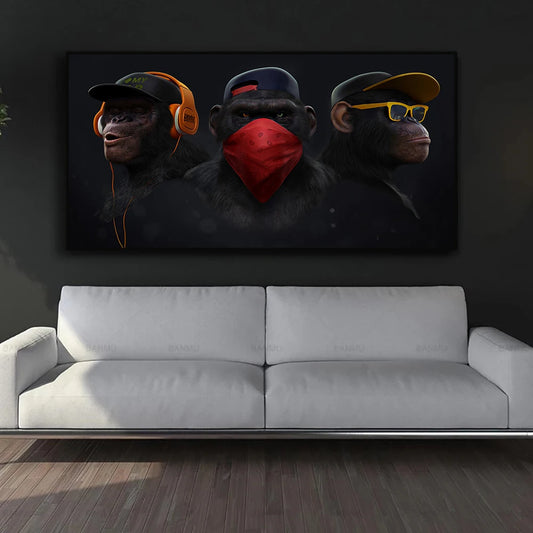 Funny Animal With Headphone Listening To Music Picture Poster Modern Home Art Mural Living Room Bedroom Wall Cuadros Decorativos