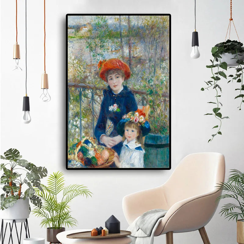 Two Sisters On the Terrace Impressionism Oil Painting Renoir Poster and Print Canvas Art Giclee Wall Picture for Living Room