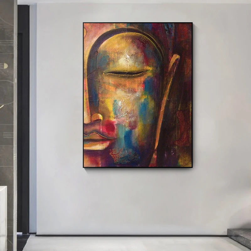 Half Face Buddha Oil Painting on Canvas Cuadros Posters and Prints Scandinavian Wall Art Picture for Living Room Home Decor