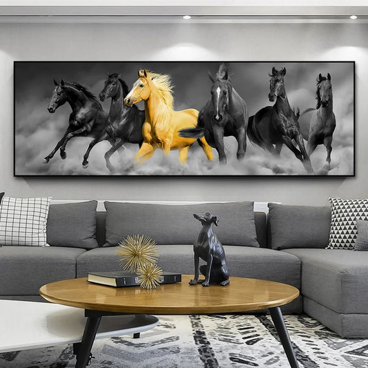 Gold Horses Modern Canvas Art Animals Wall Art Posters For Living Room Home Decor Cuadros Big Size Wall Canvas Print Paintings