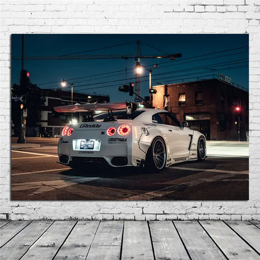 Nissan Tuning GT R R35 White Super car Posters and Prints Modern Wall Art Picture Canvas Painting for Living Room Decor Unframed