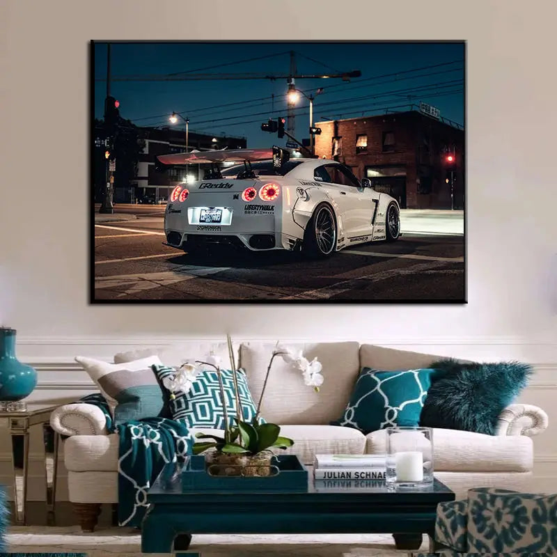 Nissan Tuning GT R R35 White Super car Posters and Prints Modern Wall Art Picture Canvas Painting for Living Room Decor Unframed