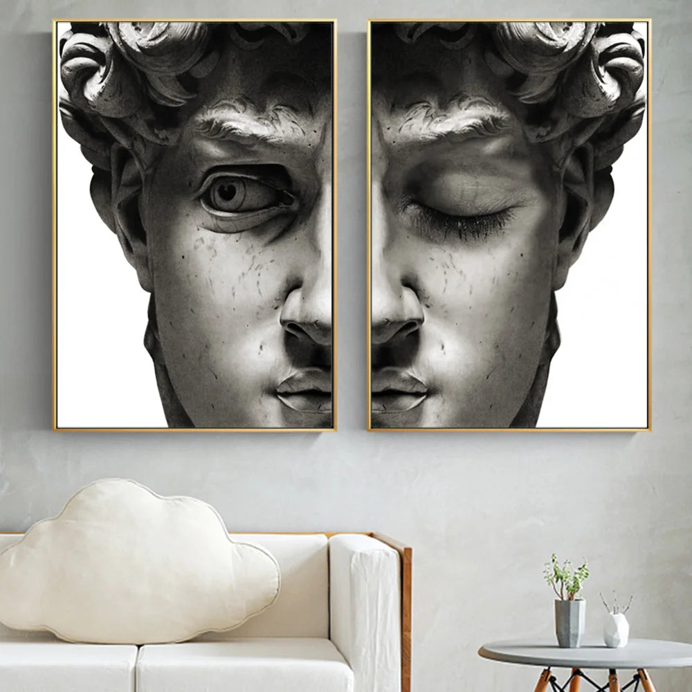 Black And White David Sculpture Canvas Paintings On The Wall Posters And Prints Portrait Wall Art Canvas Pictures Decor Cuadros