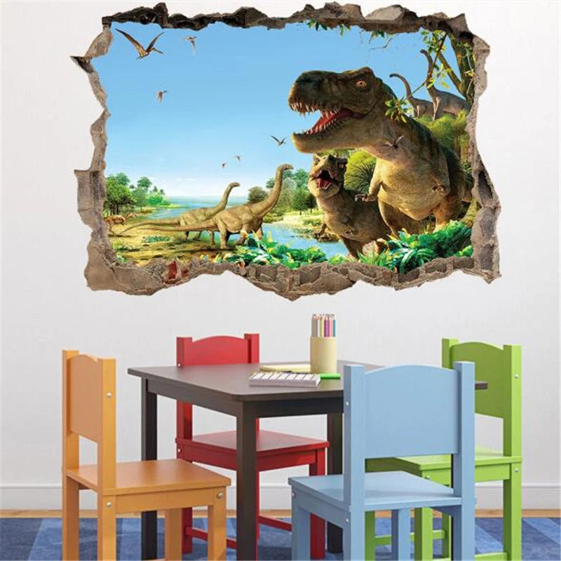 3D vivid  dinosaur wall sticker  home decoration jurassic period animal movie poster wall stickers for kids rooms