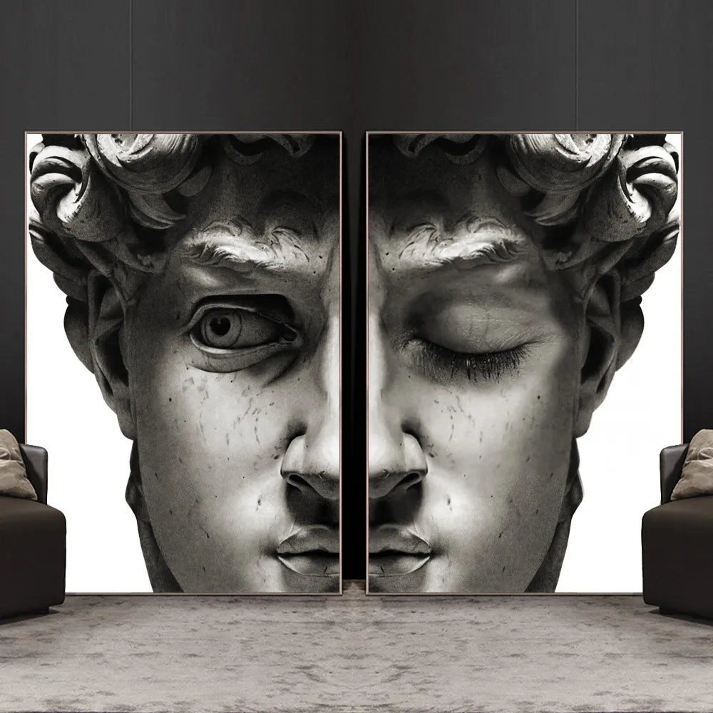 Black And White David Sculpture Canvas Paintings On The Wall Posters And Prints Portrait Wall Art Canvas Pictures Decor Cuadros