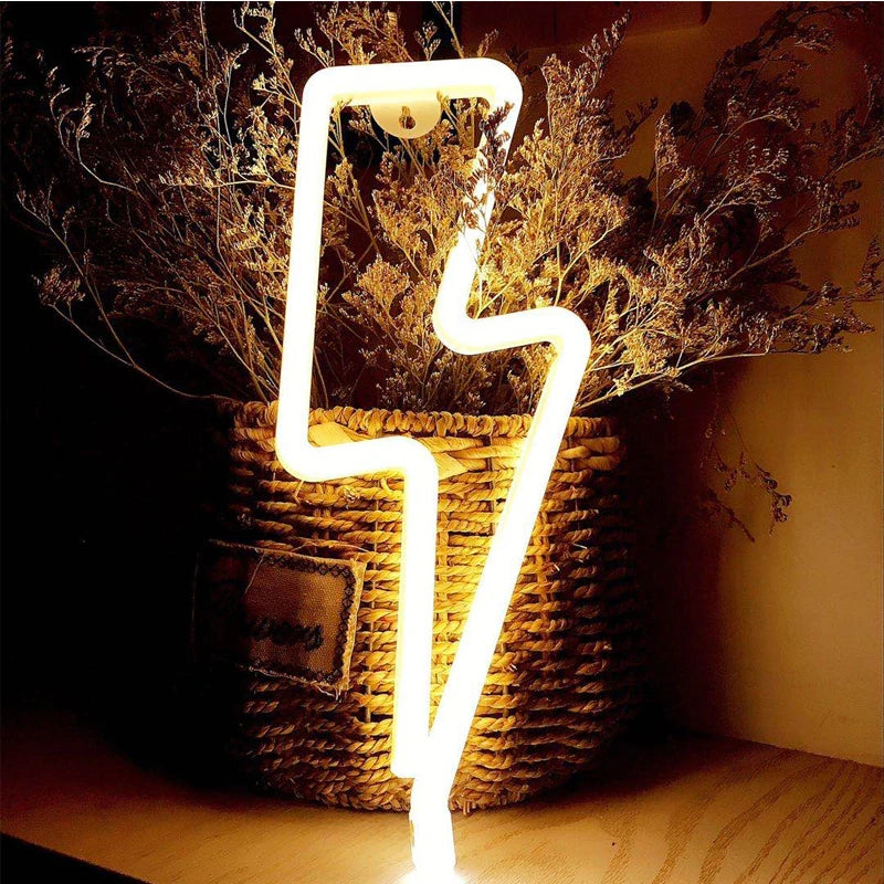 Interior decoration lamp, battery box, USB dual purpose lightning-shaped neon LED strip, small night light Pendant neon lights