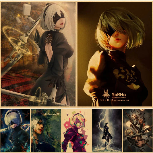 Game Nier Automata Poster Vintage Kraft Paper High Quality Home Room Cartoon Art Print Wall Sticker Decoration Painting