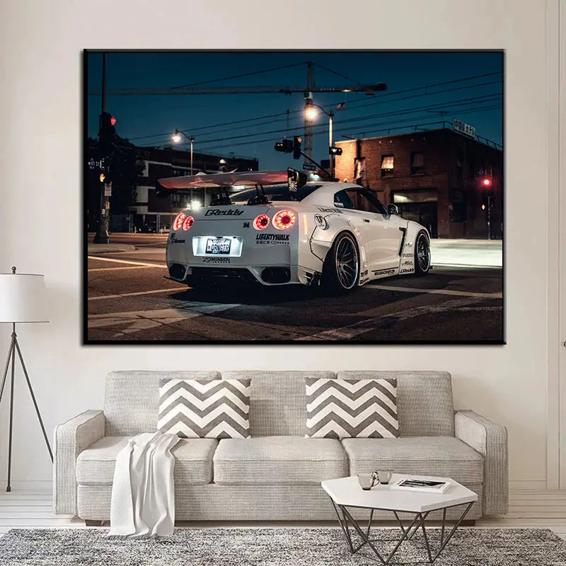 Nissan Tuning GT R R35 White Super car Posters and Prints Modern Wall Art Picture Canvas Painting for Living Room Decor Unframed