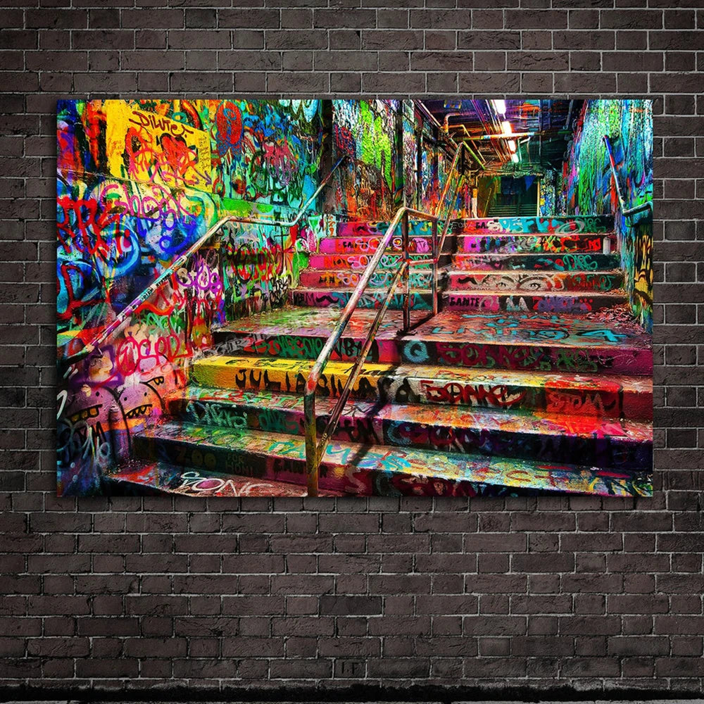 Graffiti Stairs Banksy Street Art Poster Print HUGE Canvas Painting Room Wall Art Home Decor Graf on Living Room Decoration Gift