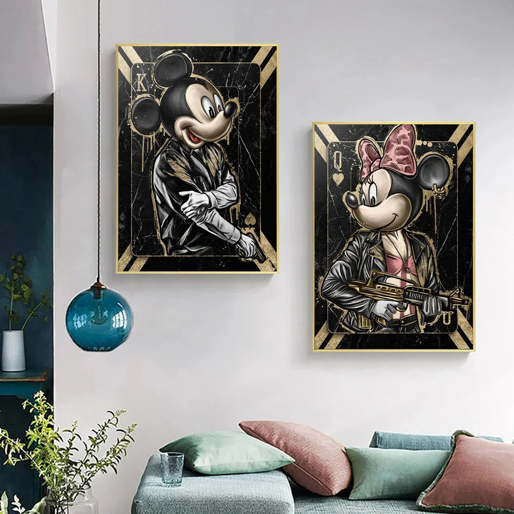 Bad Mickey And Minnie Funny Posters Tattoo Mouse Canvas Art Mafia Gangs Animal Wall Decor Prints Painting For Living Room