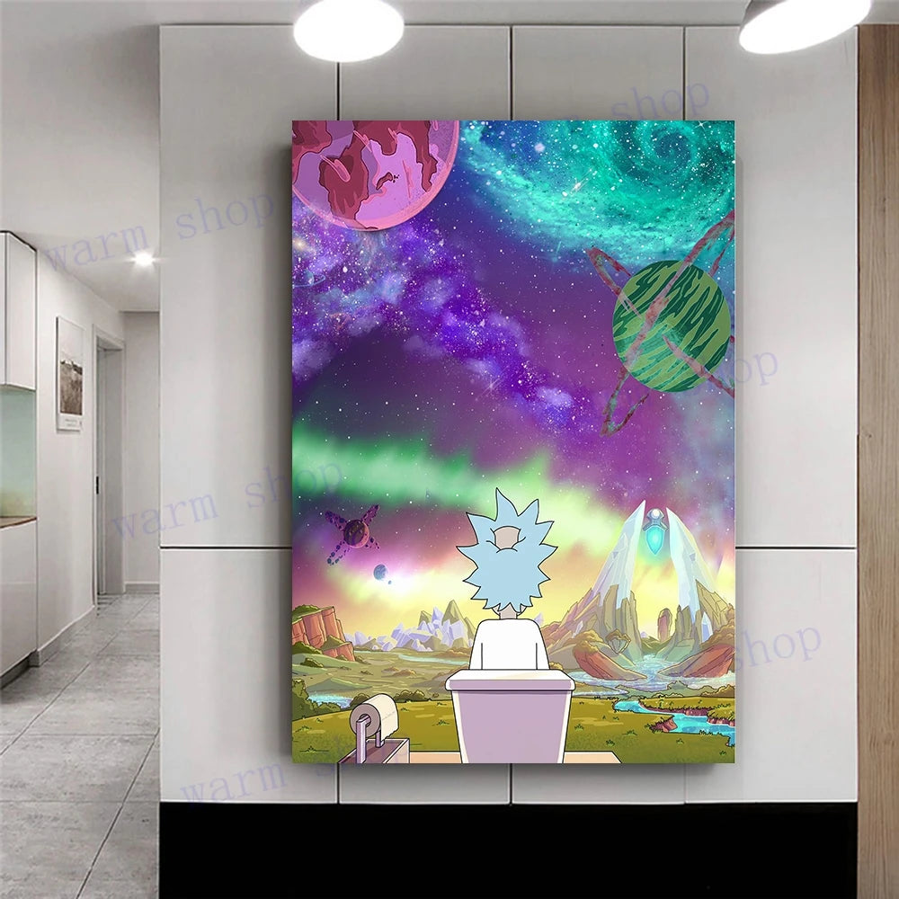 Modern and Fun Toilet Wall Art Canvas Painting Rick Inspired Bathroom Poster Print Toilet Humor Picture Home Decor Frameless