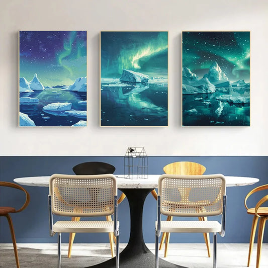 Decorative Painting for Bed Room Decor White Snow Decoration Pictures Room Wall Art Canvas Painting Icebergs 1pcs Aurora Posters