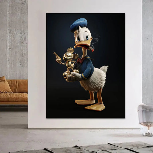 Disney Cartoon Poster Donald Duck Smoke Cigarette Gold Mickey Mouse Wall Art Poster Print Canvas Painting Room Home Decoration