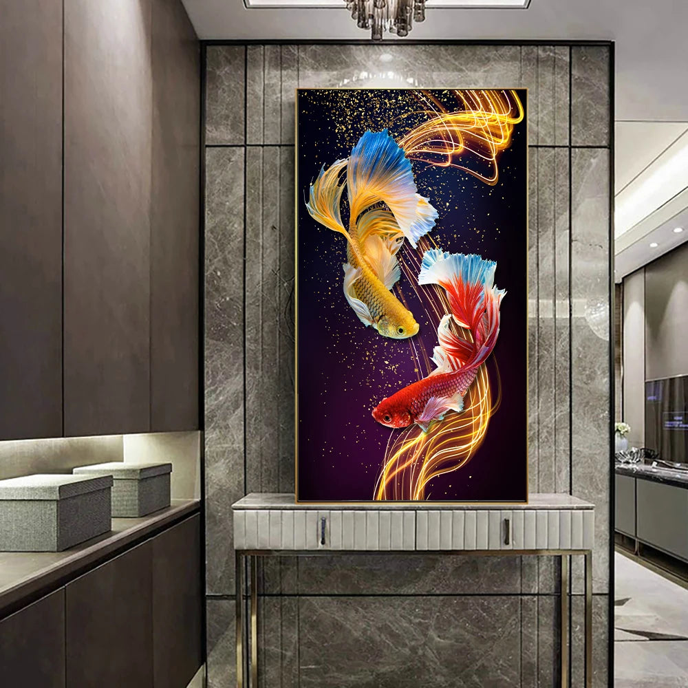 Abstract Goldfish Posters and Prints Canvas Painting Nordic Luxury Gold Lines Wall Art Pictures For Interior Cuadros Home Decor