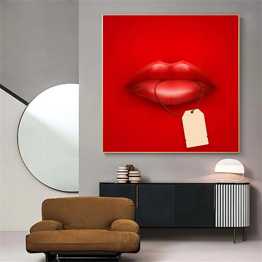 Modern Red Lips Label Prints Wall Art Poster Fashion Sexy Mouth Canvas Painting Pictures Interior Room Cuadros Home Decoration