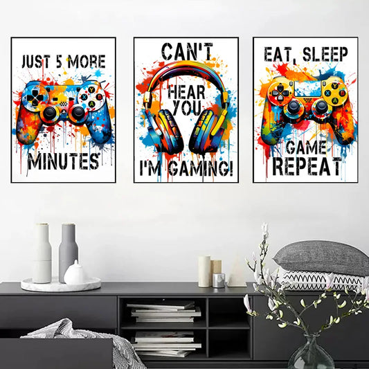 Graffiti Gamer Canvas Painting Game Controller Headphones Posters Print Pictures for Boy Bedroom Play Room Wall Art Home Decor