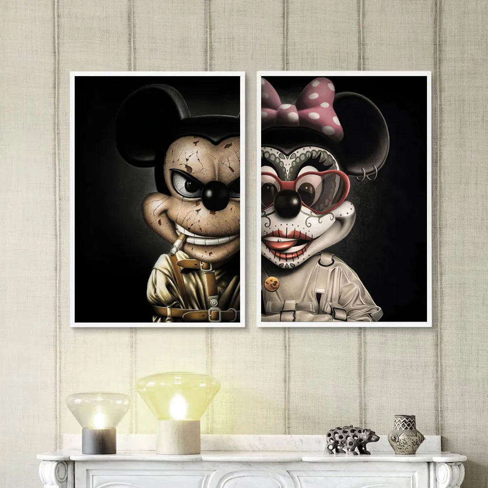 Bad Mickey And Minnie Funny Posters Tattoo Mouse Canvas Art Mafia Gangs Animal Wall Decor Prints Painting For Living Room