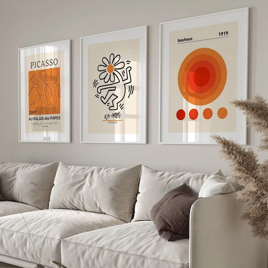 Modern Gallery Wall Picasso Bauhaus Orange Exhibition Wall Art Canvas Painting Posters Pictures For Living Room Home Decor