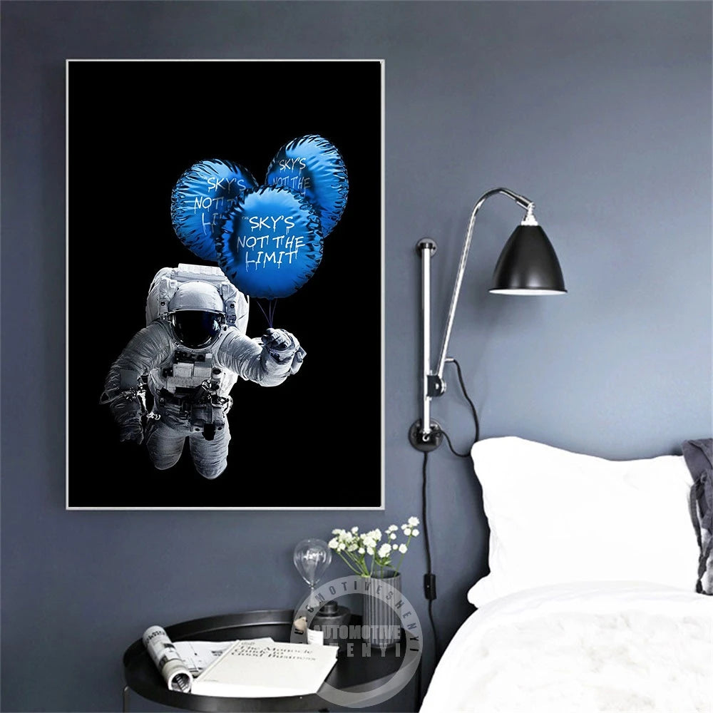 Sky's Not The Limit Art Posters Astronaut Abstract Graffiti Prints Canvas Painting Picture For Living Kids Room Home Decoration