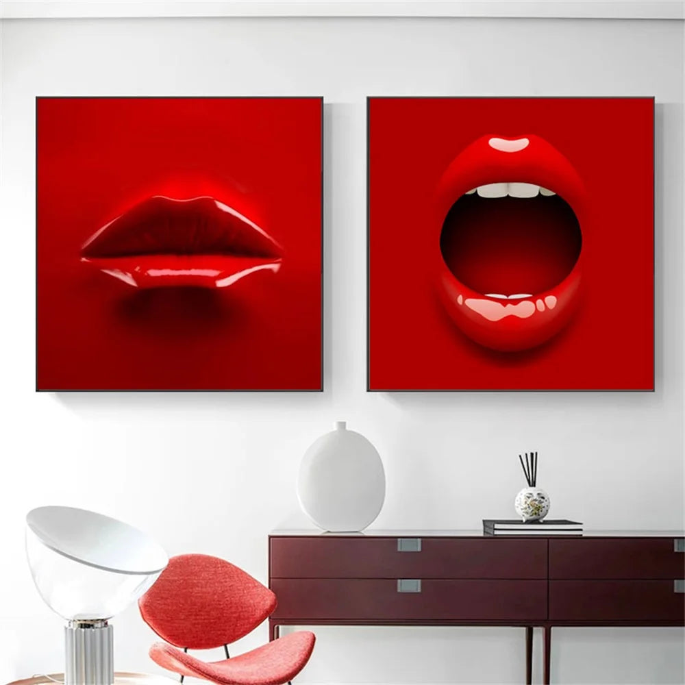 Modern Red Lips Label Prints Wall Art Poster Fashion Sexy Mouth Canvas Painting Pictures Interior Room Cuadros Home Decoration