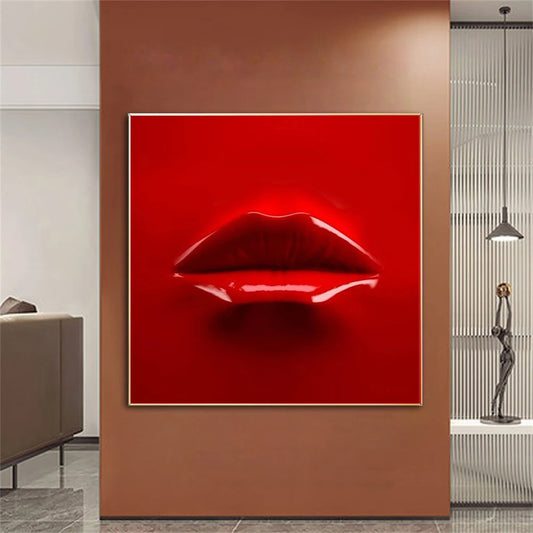 Modern Red Lips Label Prints Wall Art Poster Fashion Sexy Mouth Canvas Painting Pictures Interior Room Cuadros Home Decoration