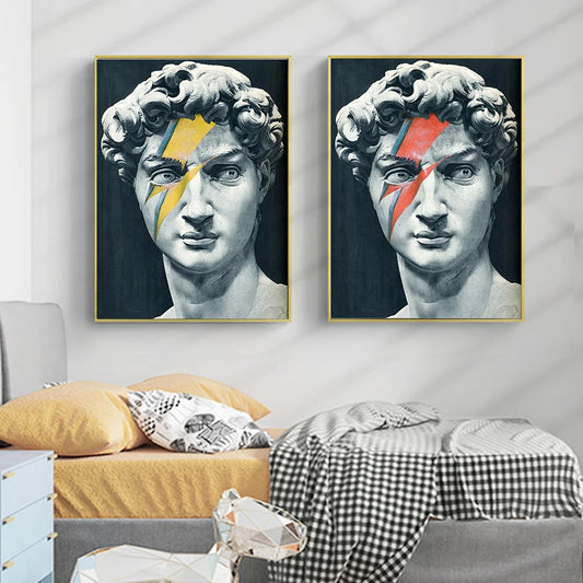 Vintage David Sculpture Print Canvas Painting Lightning Symbol Graffiti Pop Art Aesthetics Poster Wall Picture Room Home Decor