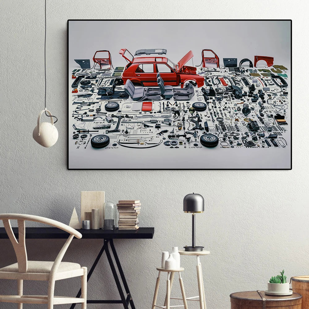 Retro Golf Sports Car Dismantled Poster Print Classic Legendary Racing Canvas Painting Supercar Wall Art Gaming Room Home Decor