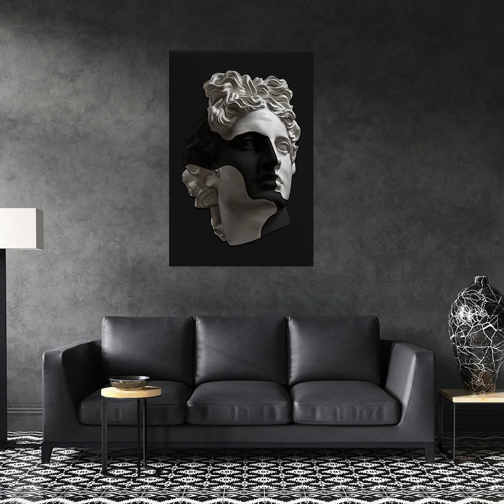 Greek Mythology Stone Sculpture Canvas Paintings Head of Apollo Posters and Prints Black Wall Art Living Room Home Decoration