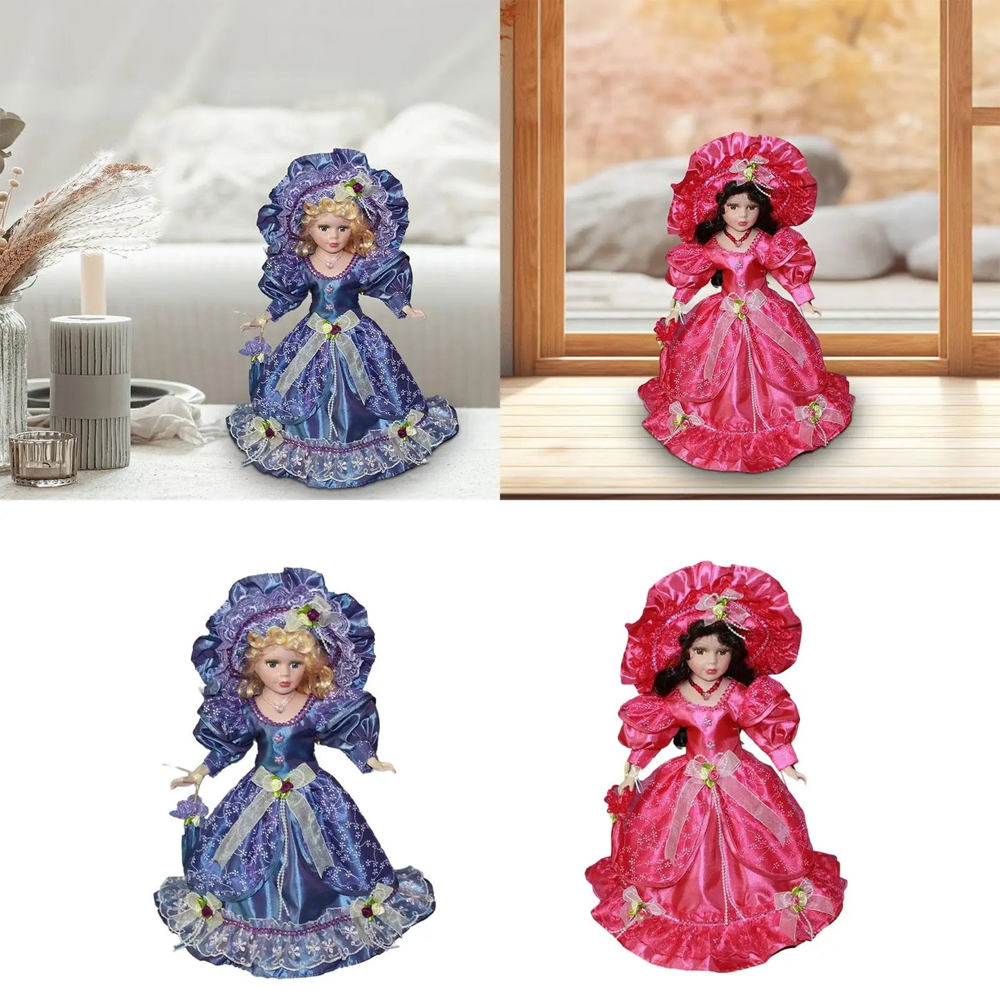 Dollhouse Lady with Dress with Skirt Hat 40cm Miniature Porcelain Figures Ceramic Doll People Model for Girls Kids Birthday Gift