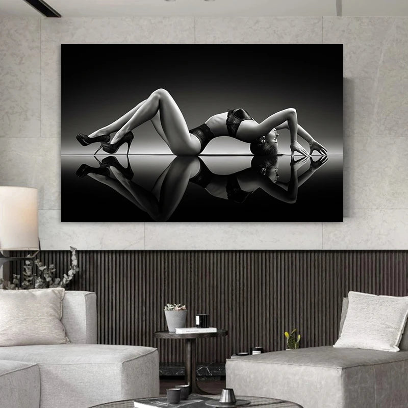 Black and White Sexy Women Red Wine Glasses Posters Prints Modern Canvas Painting Wall Art Pictures for Living Room Home Decor