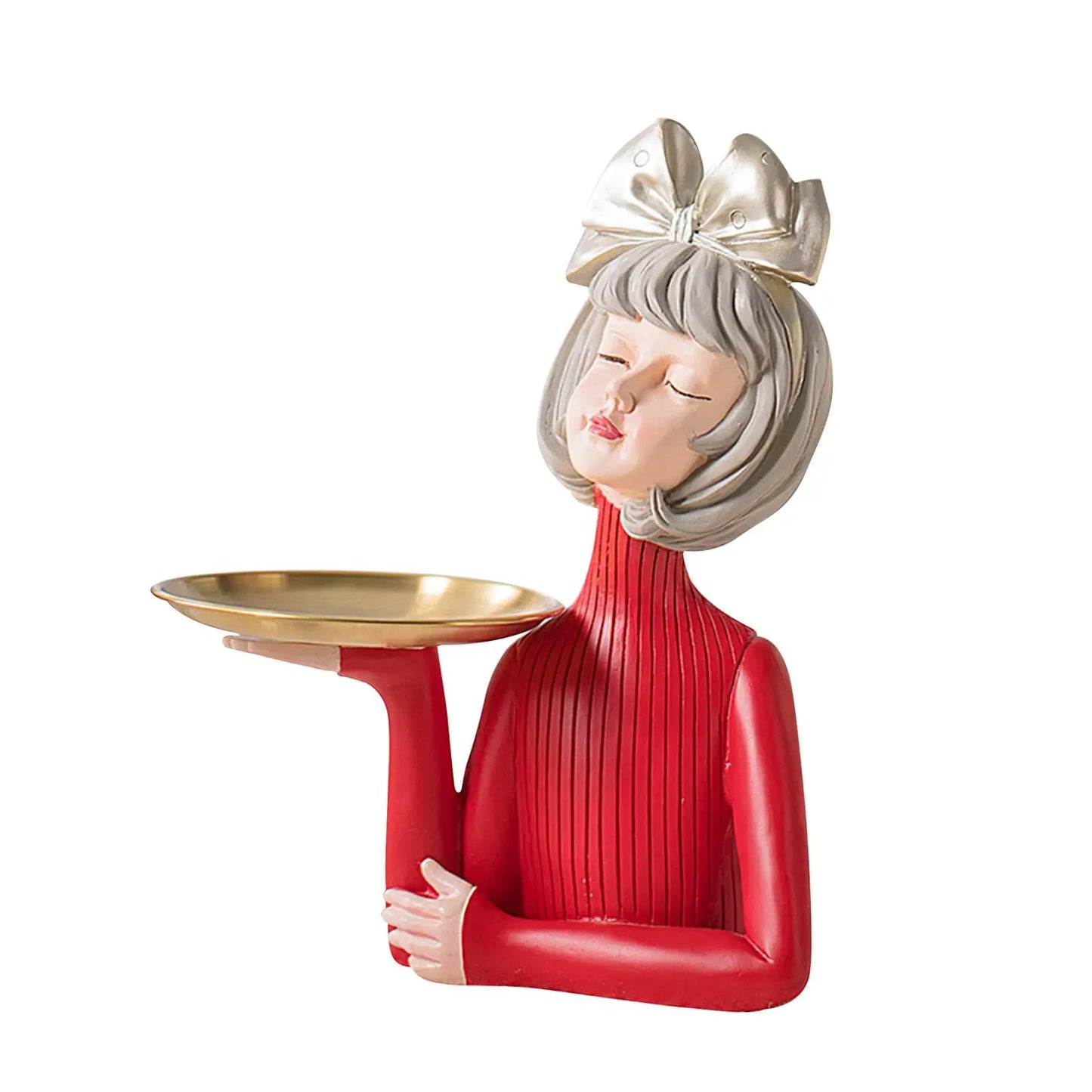 Lovely Girl Statue Storage Tray Home Decoration Figurine Keys Holder Candy Dish for Tabletop Entryway Cabinet Office Living Room