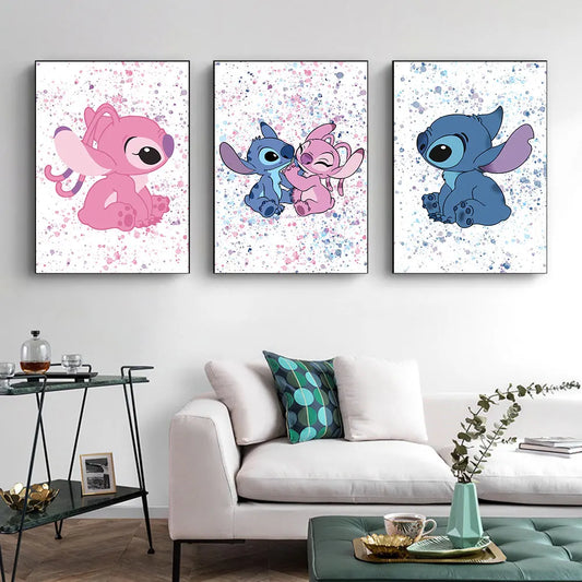 Lilo And Stitch Watercolor Prints Stitch Canvas Painting Poster Blue and Pink Art Picture For Children Room Christmas Gift Decor