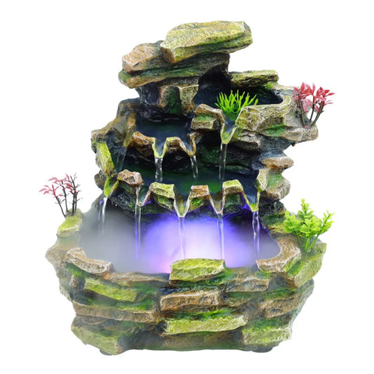 Desktop Fountain Waterfall With Rock Rockery Indoor Relaxation Resin Ornament for Office Home Bedroom Desk Decoration Home Decor