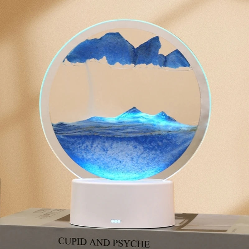 Color LED Flowing Sand Painting Table Lamp 3D Moving Sand Art Picture Round Glass Hourglass Night Light Bedside Lamp Home Decor