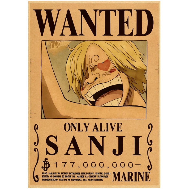 Hot Luffy Action Figure Wanted Poster Craft Print Wall Sticker Vintage Japanese Anime Stickers One Piece Wallpaper Paintings